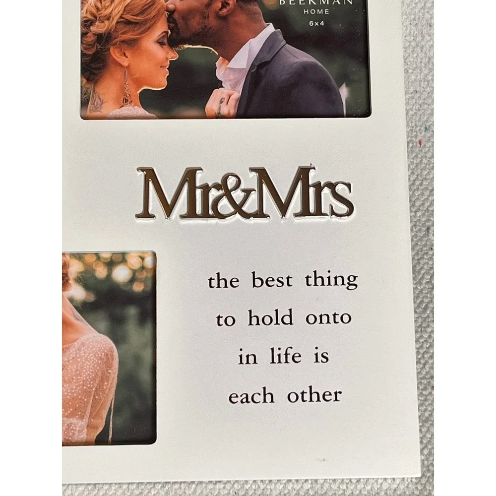 Wedding Collage Photo Frame 3 Photos White Silver Newlywed Gift